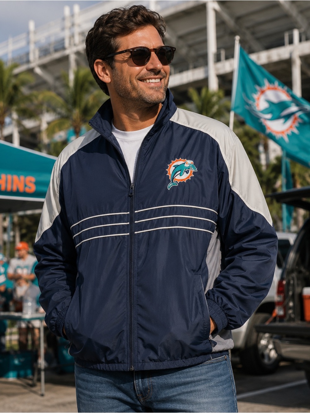 Miami Dolphins Windbreaker Jacket Men’s XL NFL Sports Illustrated Full Zip